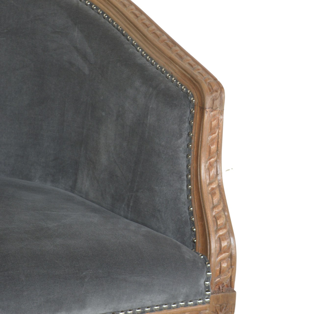 Solid Mango Wood Grey Velvet Occasional Chair - Image 5