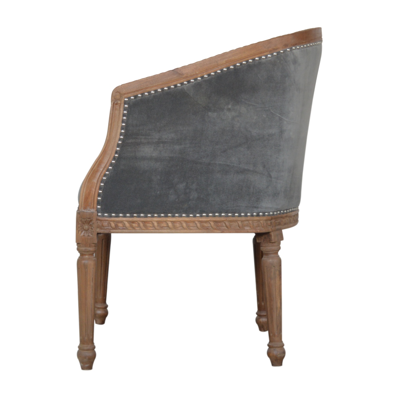 Solid Mango Wood Grey Velvet Occasional Chair - Image 8