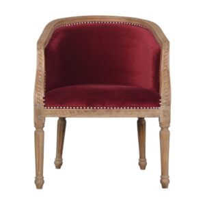 Solid Mango Wood Wine Red Velvet Occasional Chair