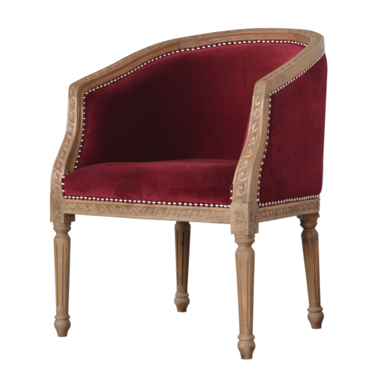Solid Mango Wood Wine Red Velvet Occasional Chair - Image 2
