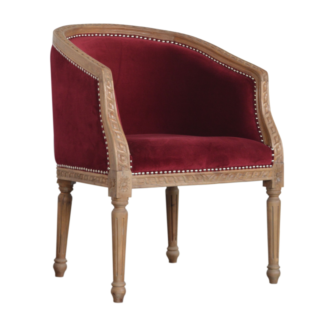 Solid Mango Wood Wine Red Velvet Occasional Chair - Image 3