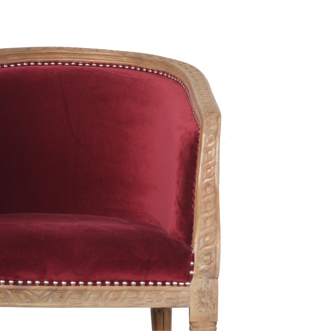Solid Mango Wood Wine Red Velvet Occasional Chair - Image 4