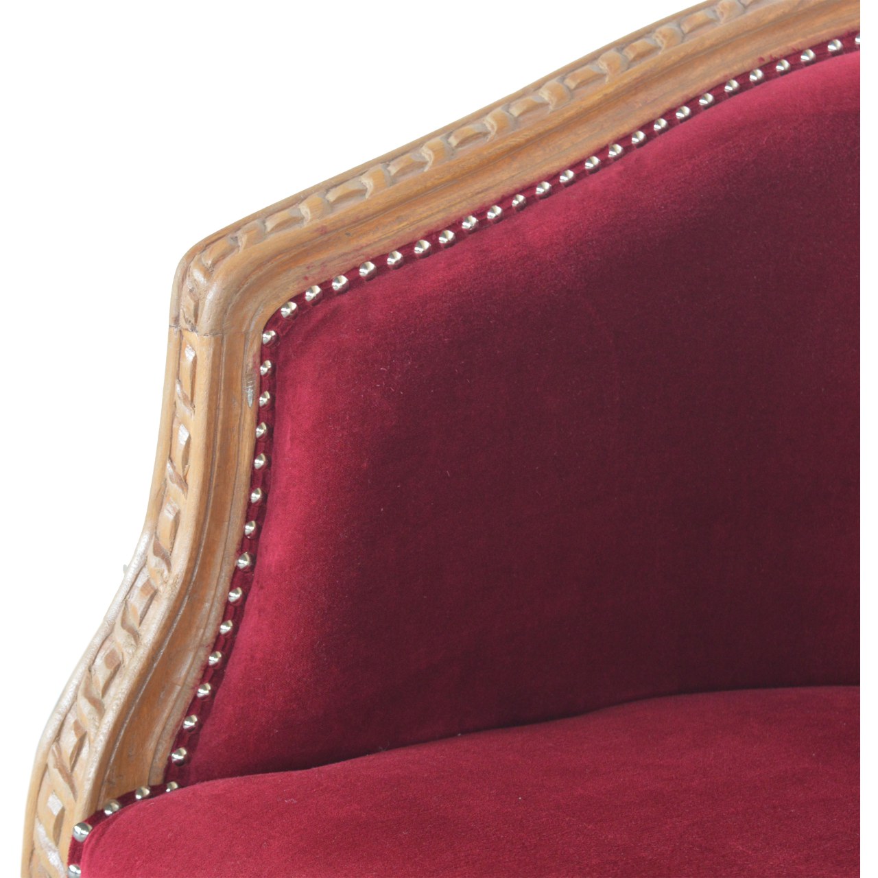 Solid Mango Wood Wine Red Velvet Occasional Chair - Image 5
