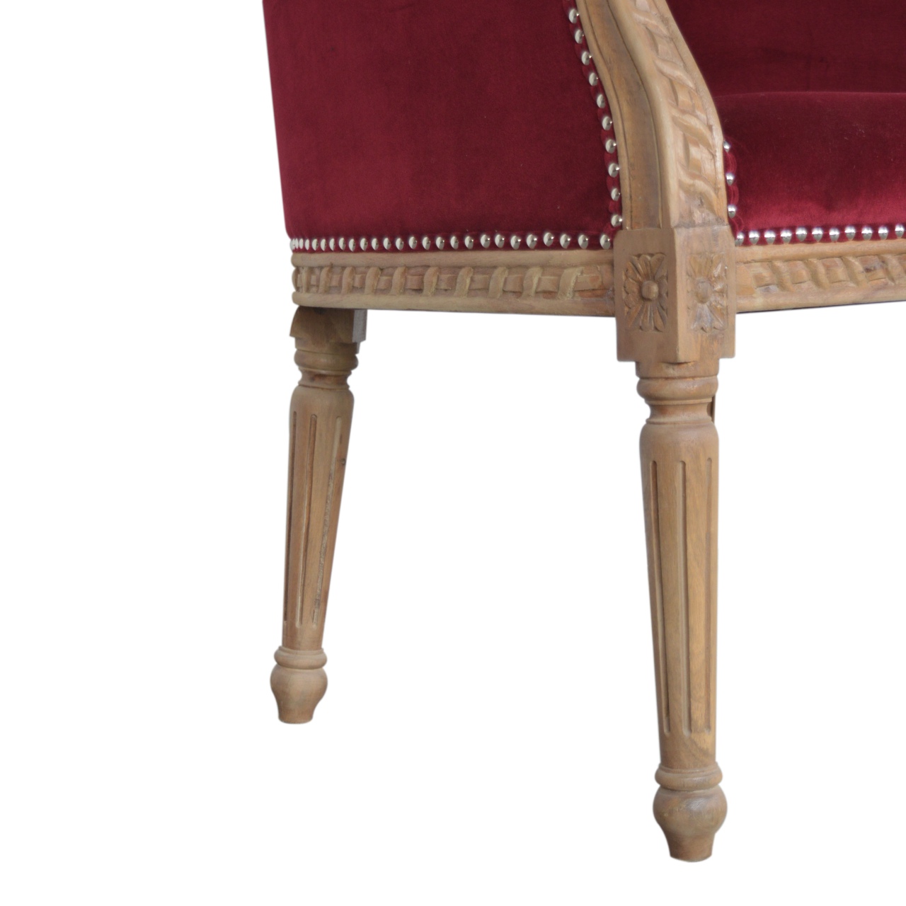 Solid Mango Wood Wine Red Velvet Occasional Chair - Image 7