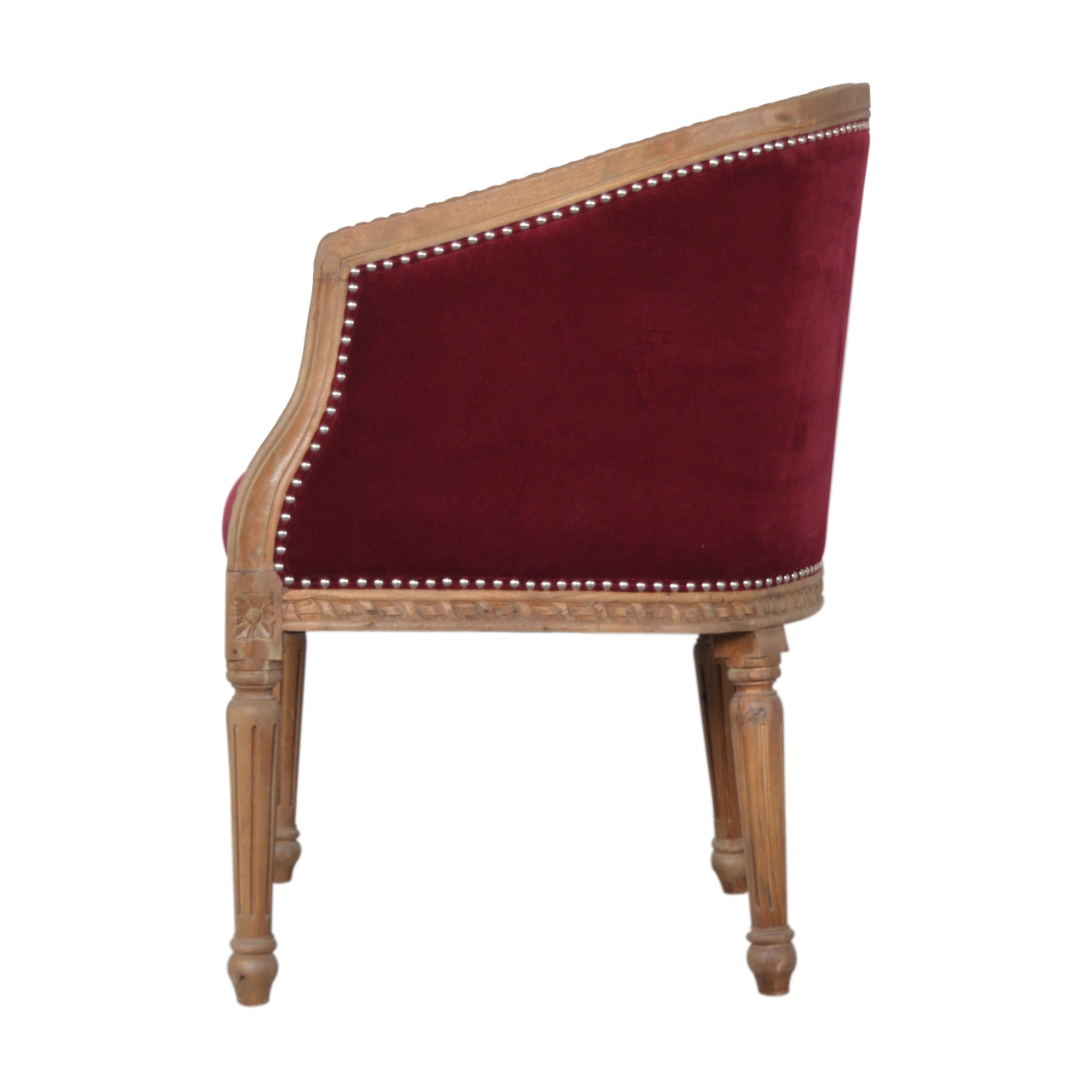 Solid Mango Wood Wine Red Velvet Occasional Chair - Image 8