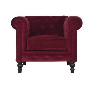 Solid Mango Wood Wine Red Chesterfield Armchair