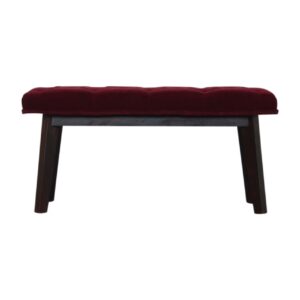 Solid Mango Wood Wine Red Velvet Hallway Bench