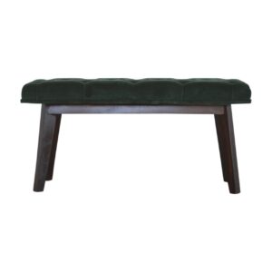 Solid Mango Wood Walnut Finished Emerald Green Scandinavian Style Bench
