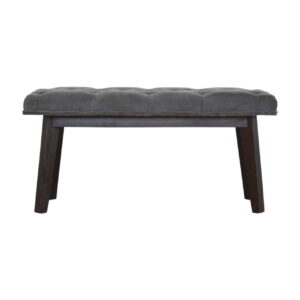 Solid Mango Wood Walnut Finished Grey Cotton Velvet Bench with Scandinavian Style Legs