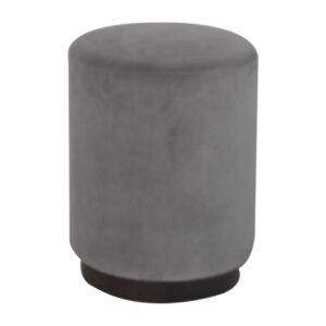 Solid Mango Wood Grey Velvet Stool with Walnut Finished Base