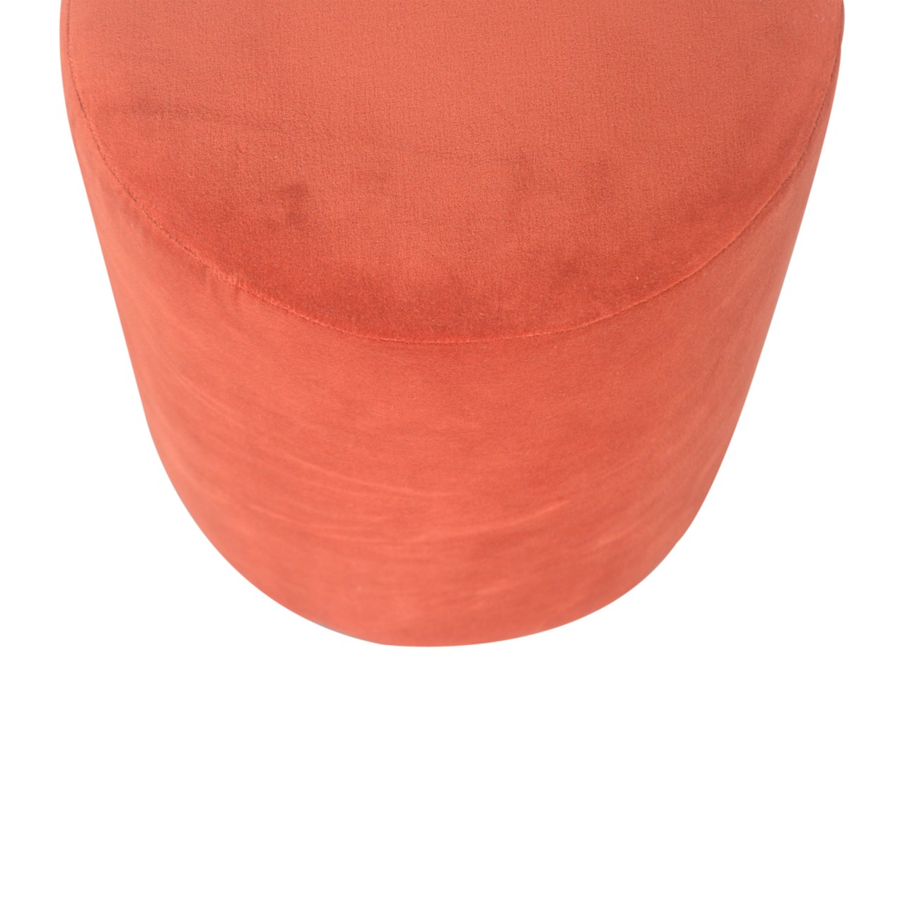 Solid Mango Wood Walnut Finished Rust Cotton Velvet Cylindrical Footstool with Wooden Base - Image 4