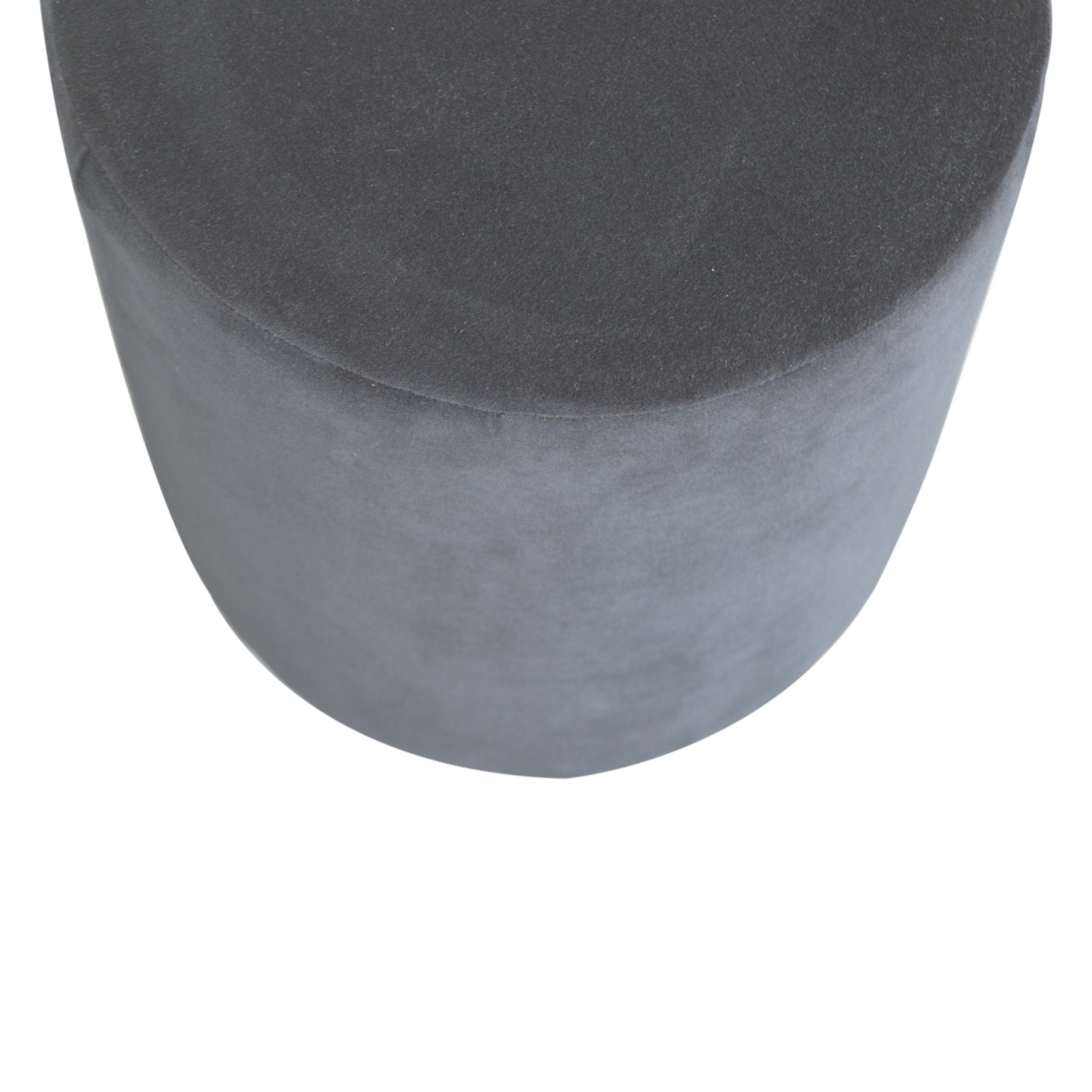 Solid Mango Wood Walnut Finished Black Cotton Velvet Cylindrical Footstool with Wooden Base - Image 2