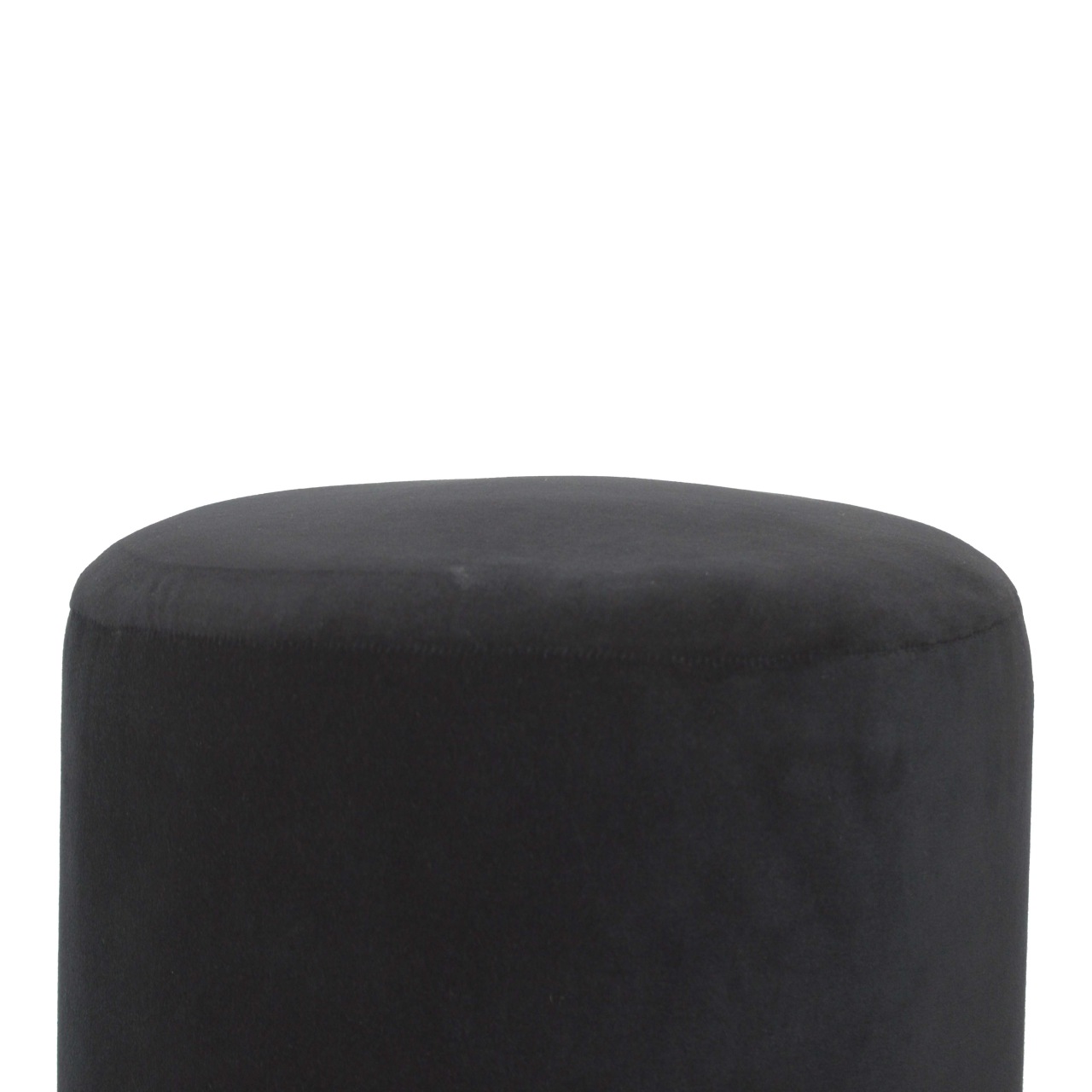 Solid Mango Wood Walnut Finished Black Cotton Velvet Cylindrical Footstool with Wooden Base - Image 5