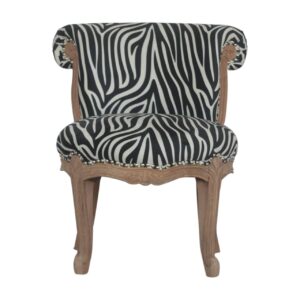 Solid Mango Wood Sun-bleached Finished Zebra Patterned Print Studded Chair