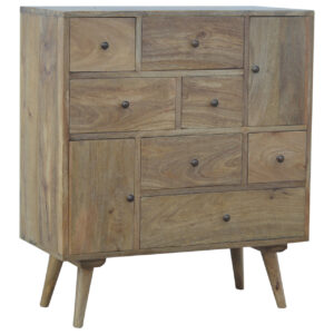 Solid Mango Wood Solid Mango Wood Oak Finished 7 Drawer 2 Door Cabinet