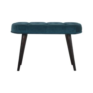 Solid Mango Wood Teal Cotton Velvet Button Bench