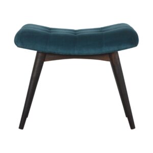 Solid Mango Wood Walnut Finished Teal Cotton Velvet Curved Bench