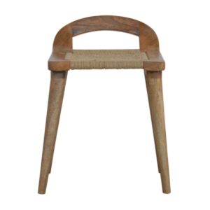 Solid Mango Wood Oak and Rope Finished Stool