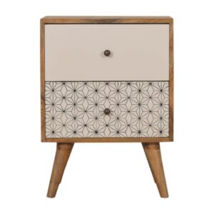 Solid Mango Wood Geo Screen Printed 2 Tone Bedside
