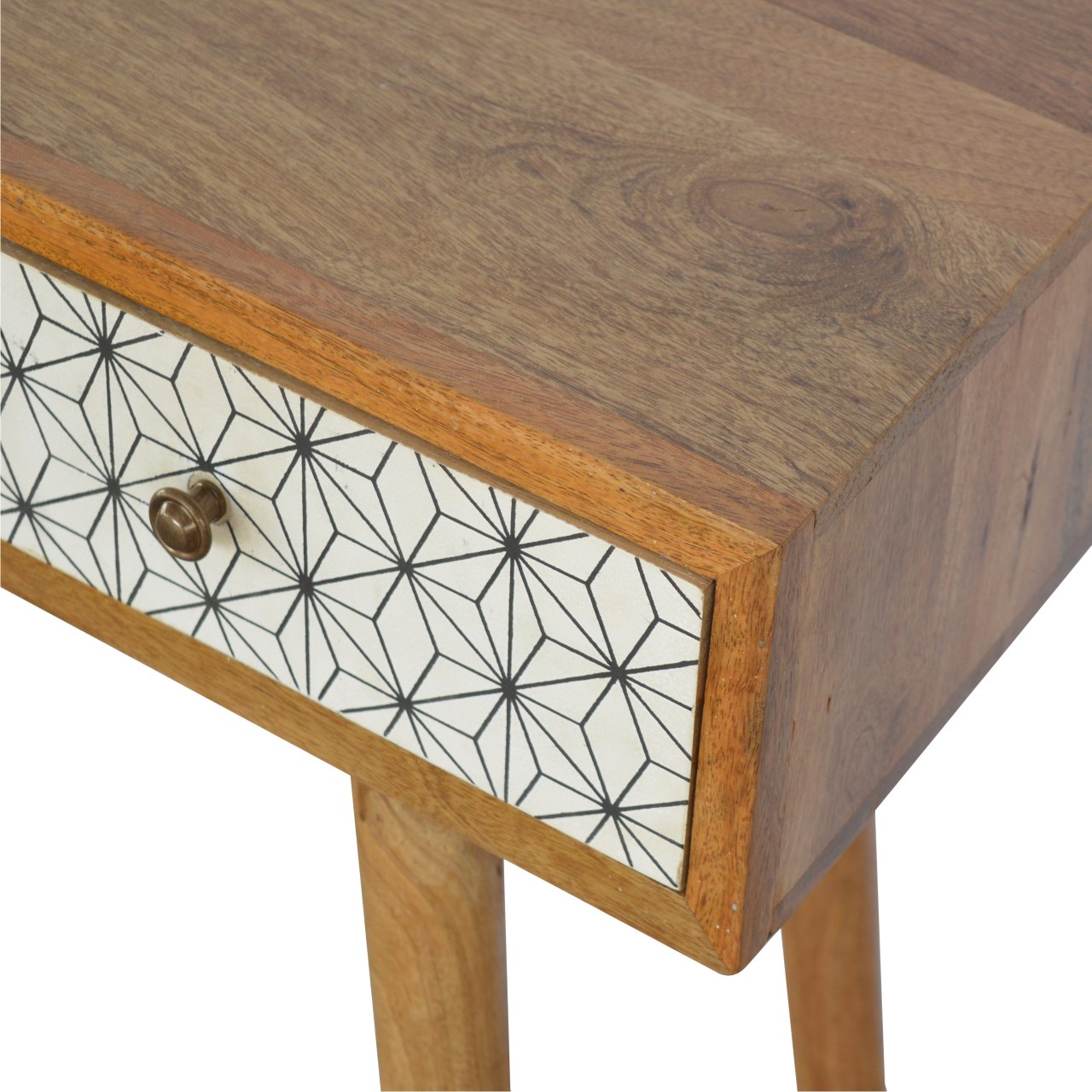 Solid Oak Finished Mango Wood 3 Drawer Screen Print Scandinavian Desk - Image 5