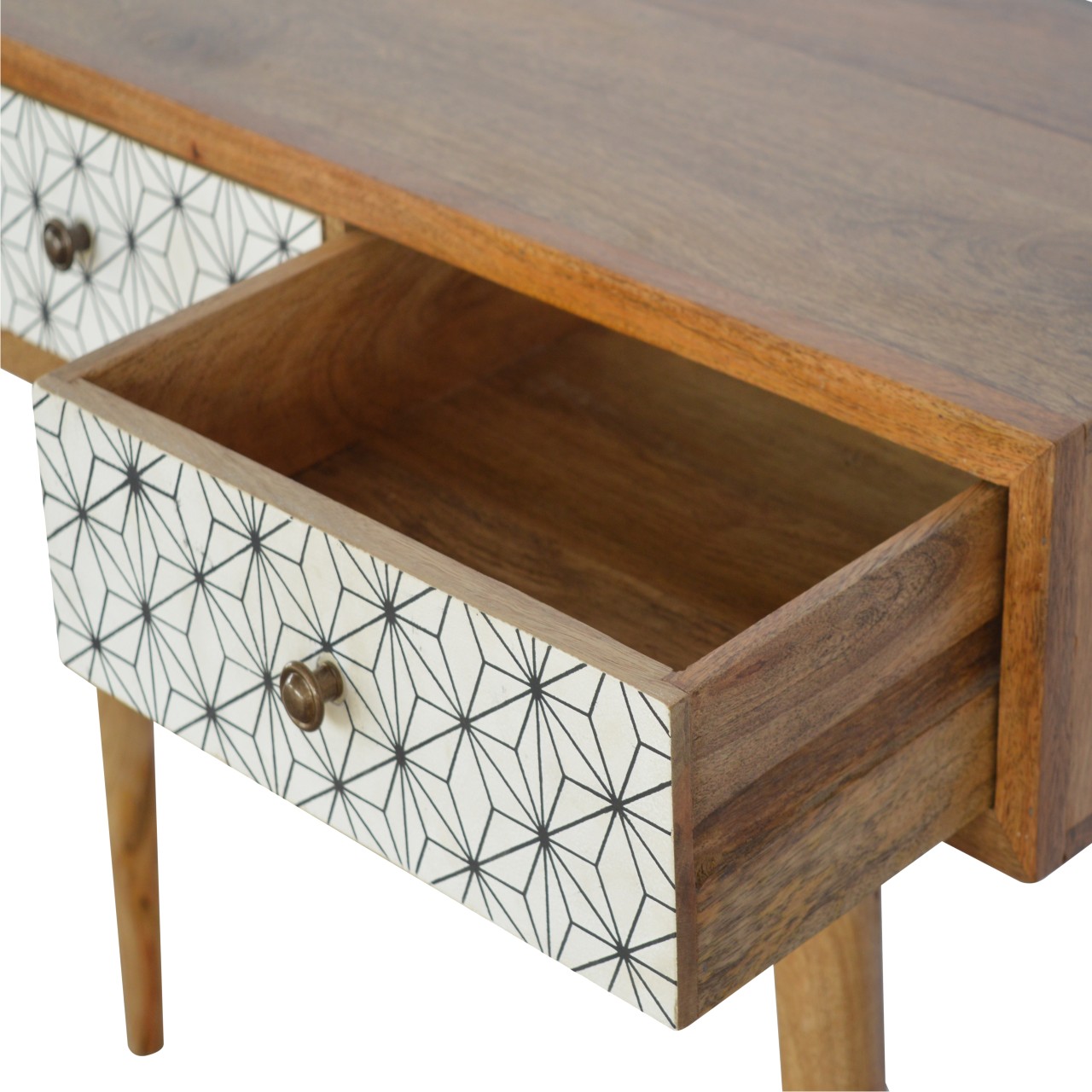 Solid Oak Finished Mango Wood 3 Drawer Screen Print Scandinavian Desk - Image 6