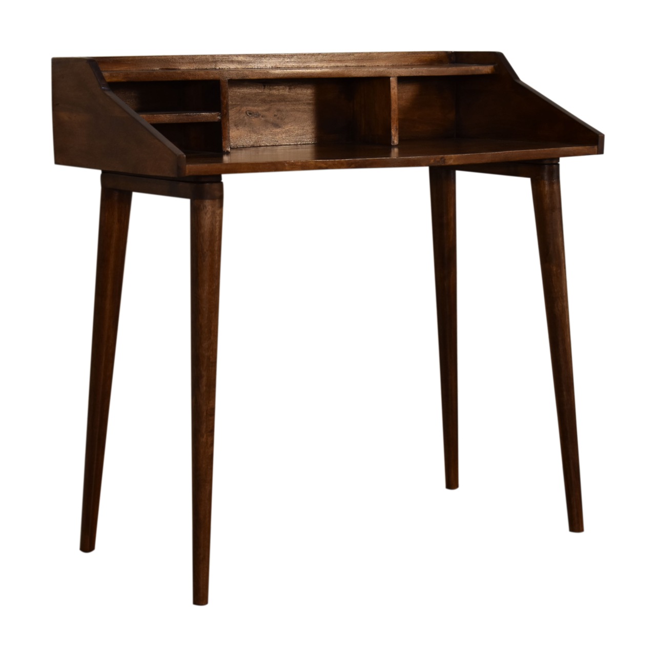 Solid Mango Wood Chestnut Finished Scandinavian Style 4 Compartment Gallery Desk - Image 2