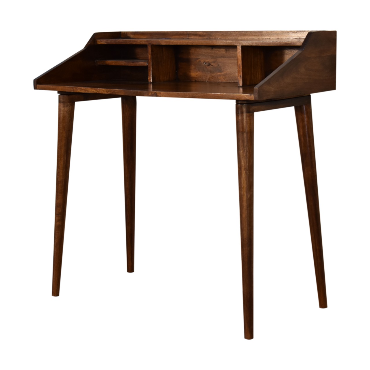 Solid Mango Wood Chestnut Finished Scandinavian Style 4 Compartment Gallery Desk - Image 3