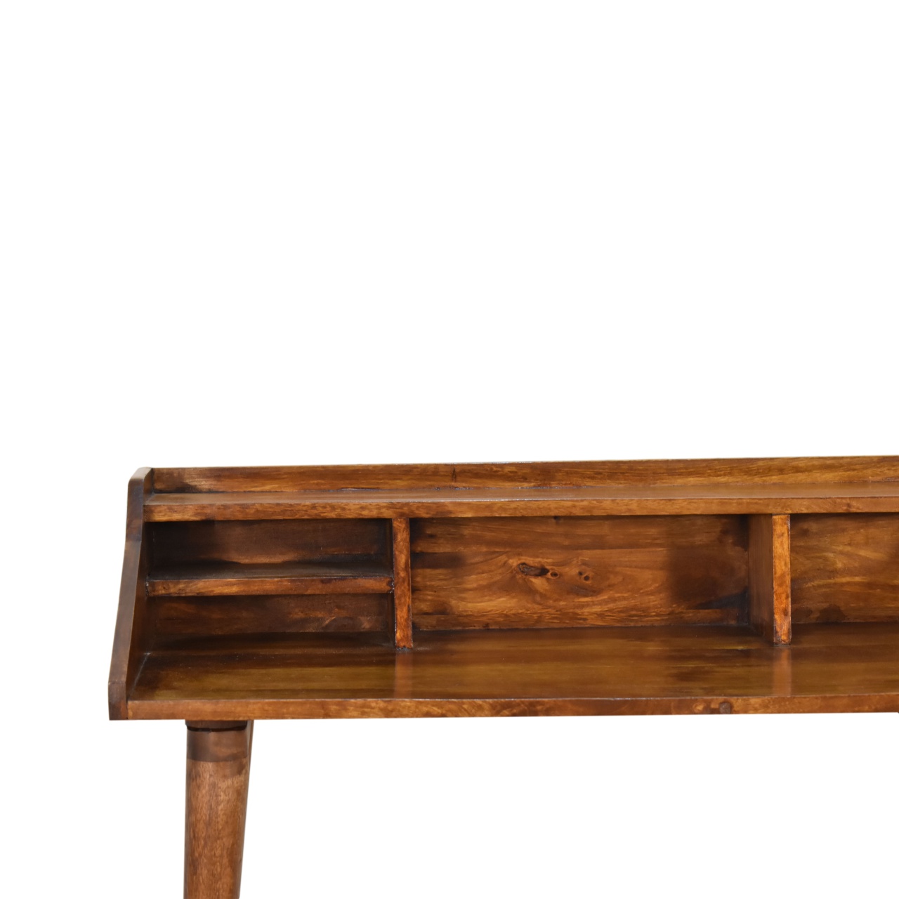 Solid Mango Wood Chestnut Finished Scandinavian Style 4 Compartment Gallery Desk - Image 4