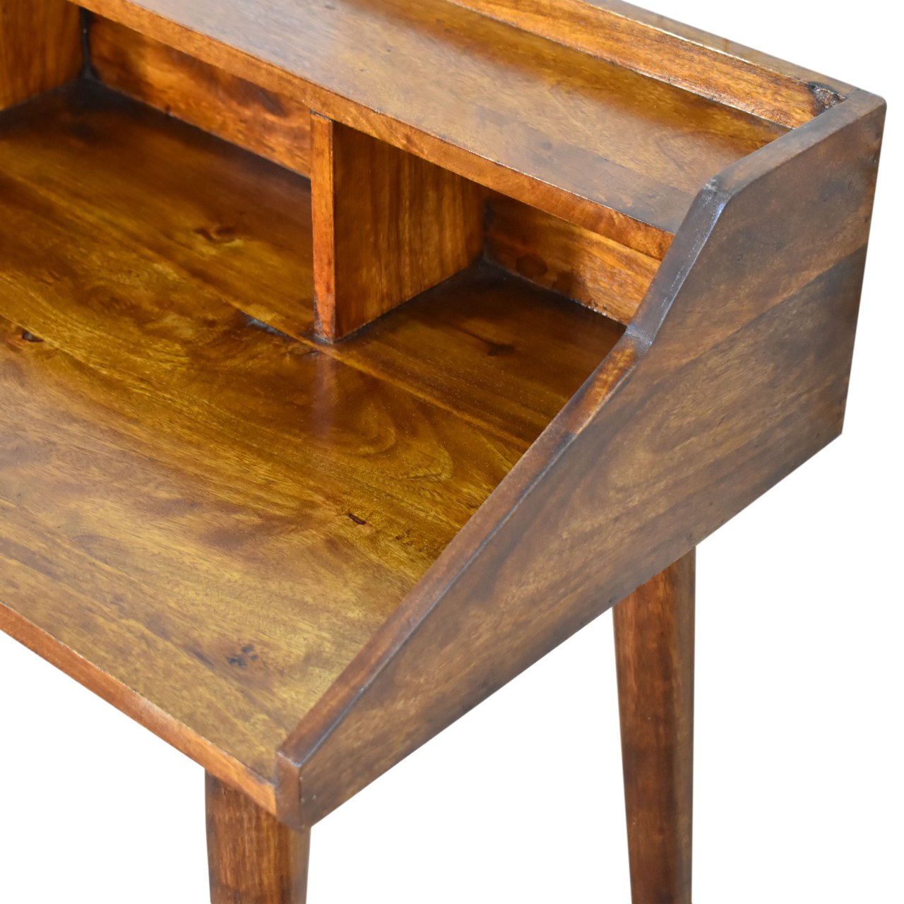 Solid Mango Wood Chestnut Finished Scandinavian Style 4 Compartment Gallery Desk - Image 5