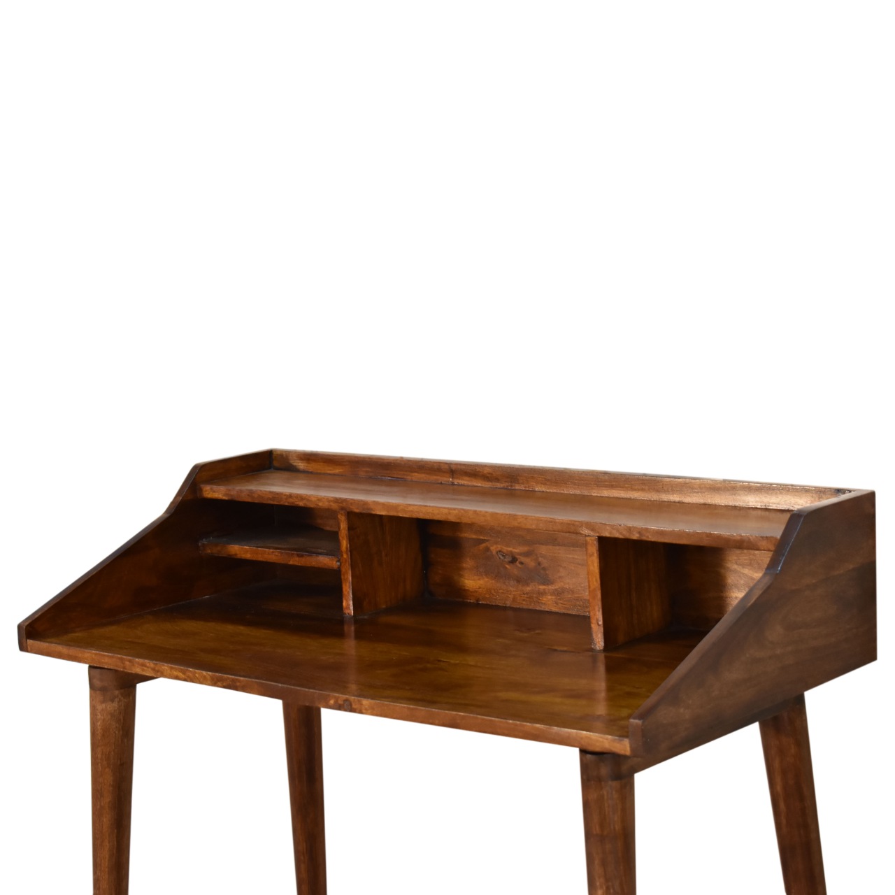 Solid Mango Wood Chestnut Finished Scandinavian Style 4 Compartment Gallery Desk - Image 6