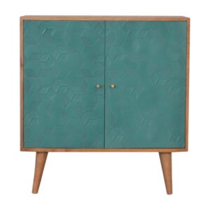 Solid Oak Finished Mango Wood 2 Door Acadia Teal Painted Cabinet