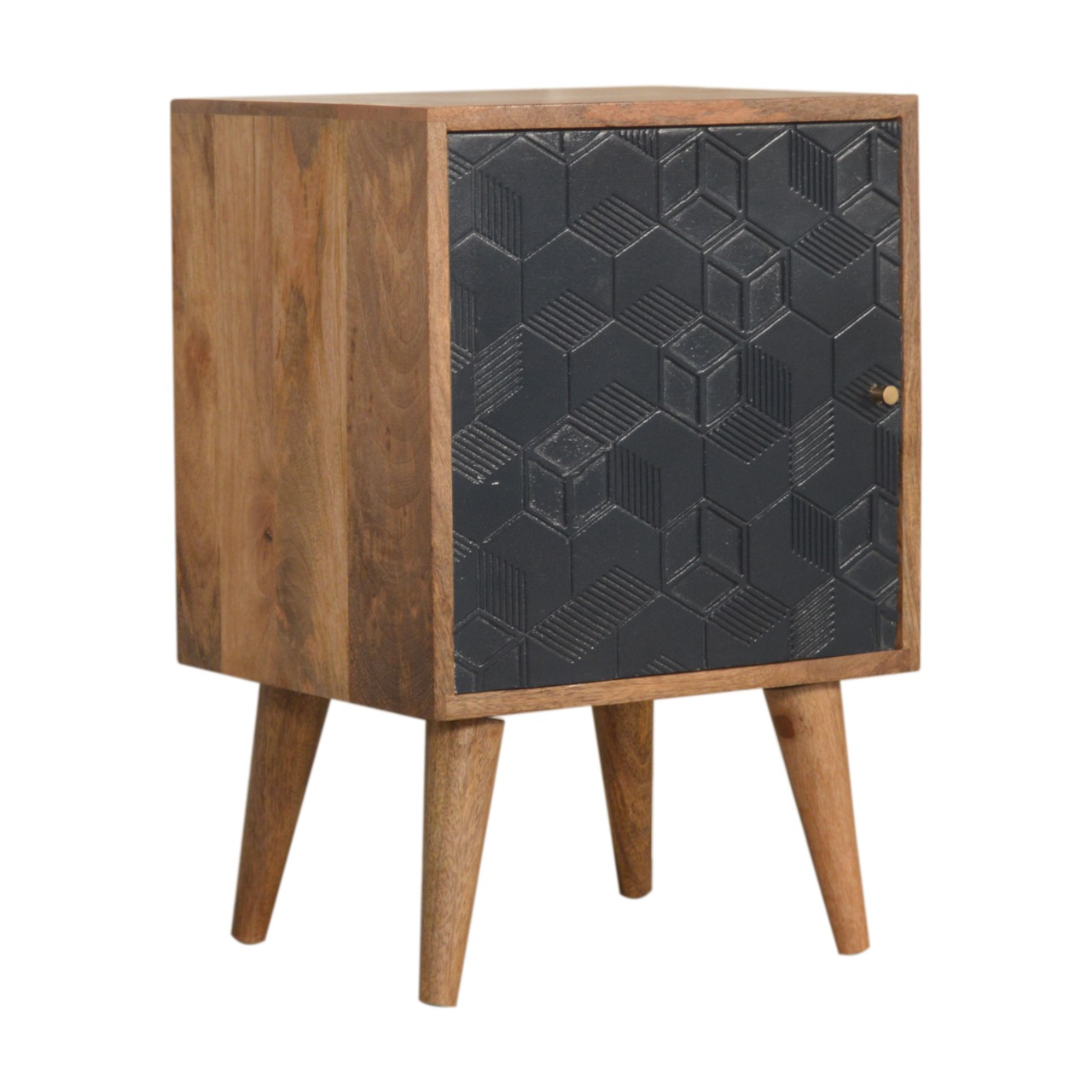 Solid Oak Finished Mango Wood 1 Door Navy Acadia Bedside - Image 2