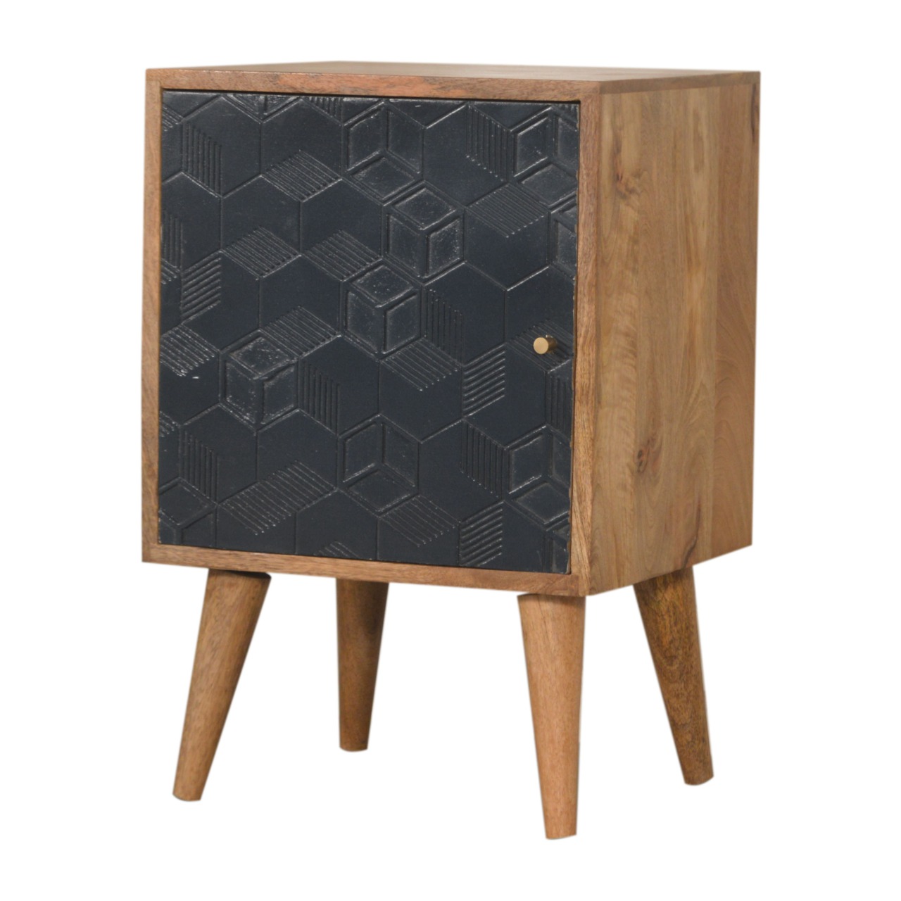 Solid Oak Finished Mango Wood 1 Door Navy Acadia Bedside - Image 3