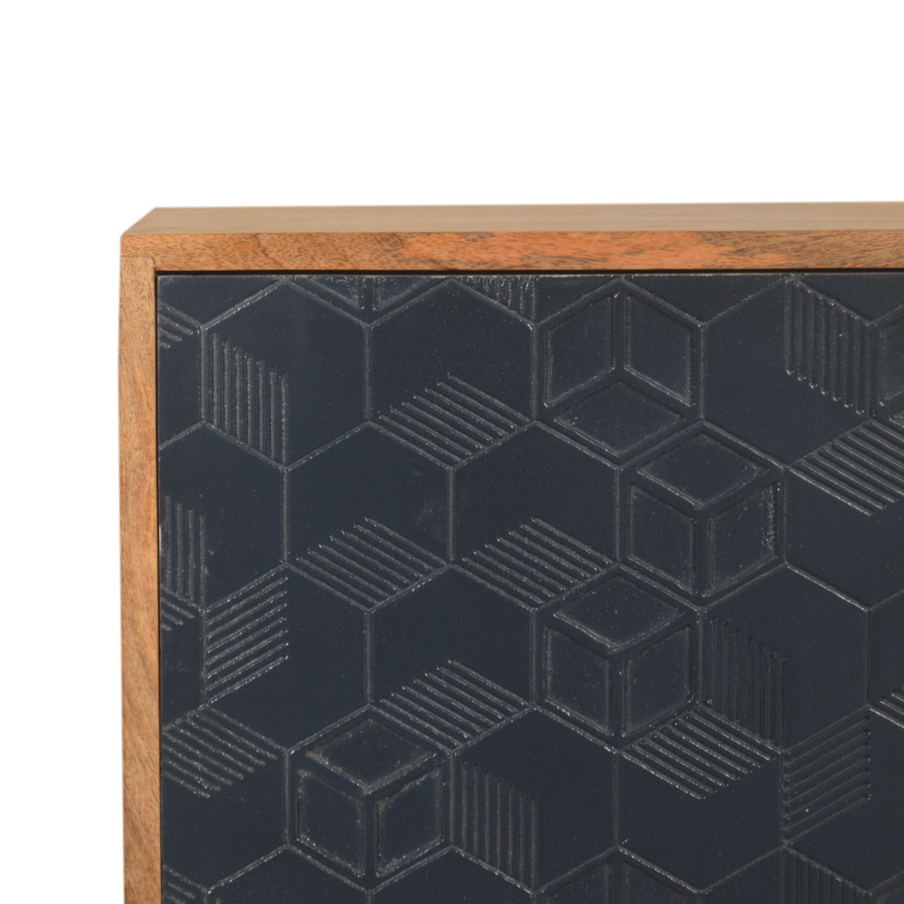 Solid Oak Finished Mango Wood 1 Door Navy Acadia Bedside - Image 4