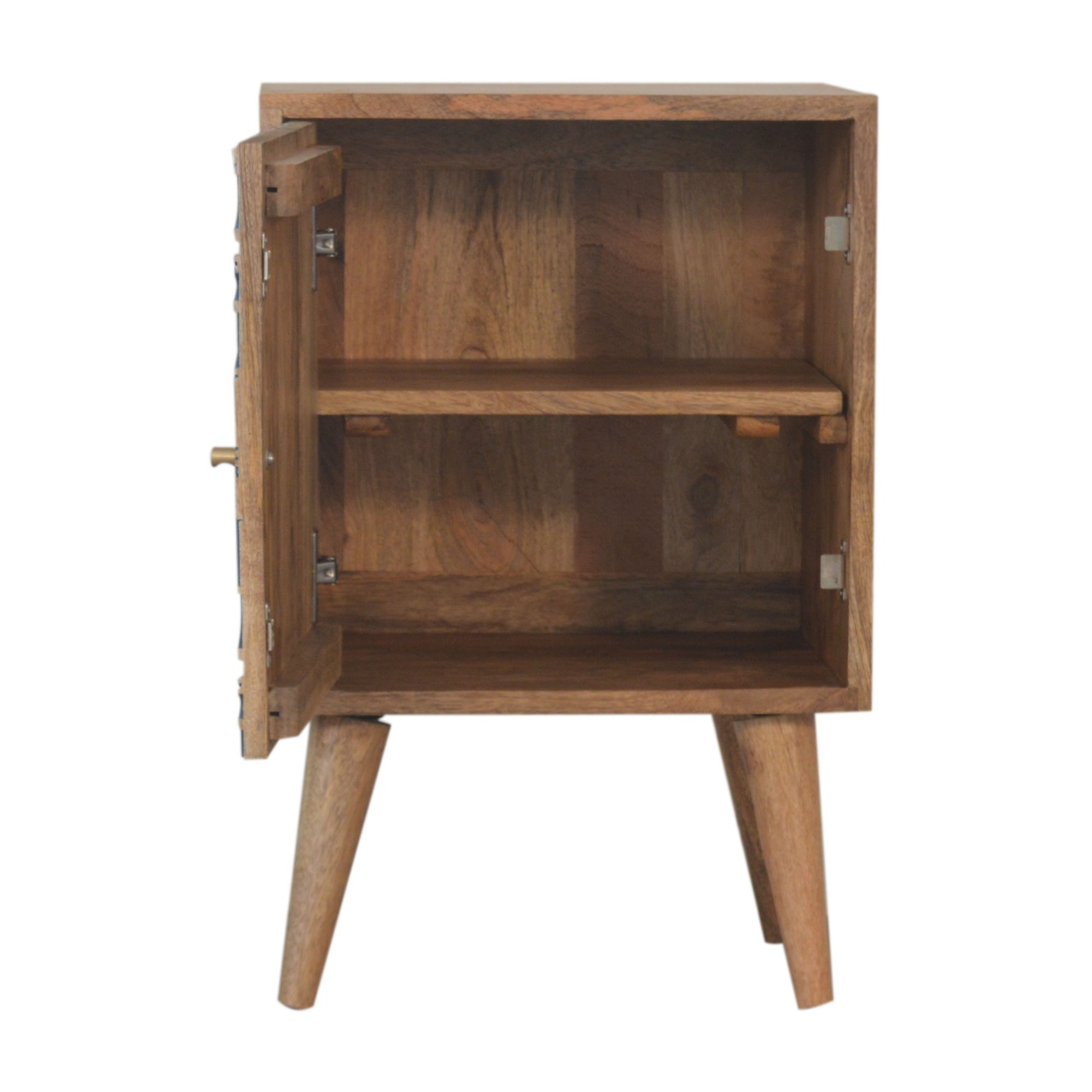 Solid Oak Finished Mango Wood 1 Door Navy Acadia Bedside - Image 7