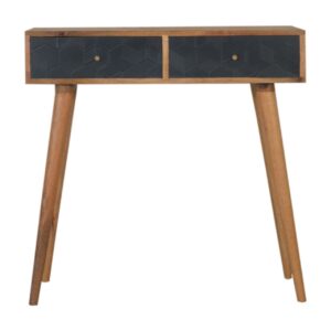 Solid Mango Oak and Acadia Black Scandinavian Style 2 Drawer Console Table