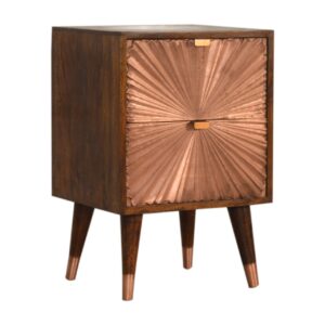 Solid Chestnut Finished Mango Wood Manila Brass Plated 2 Drawer Bedside with 4 Scandinavian Style Legs