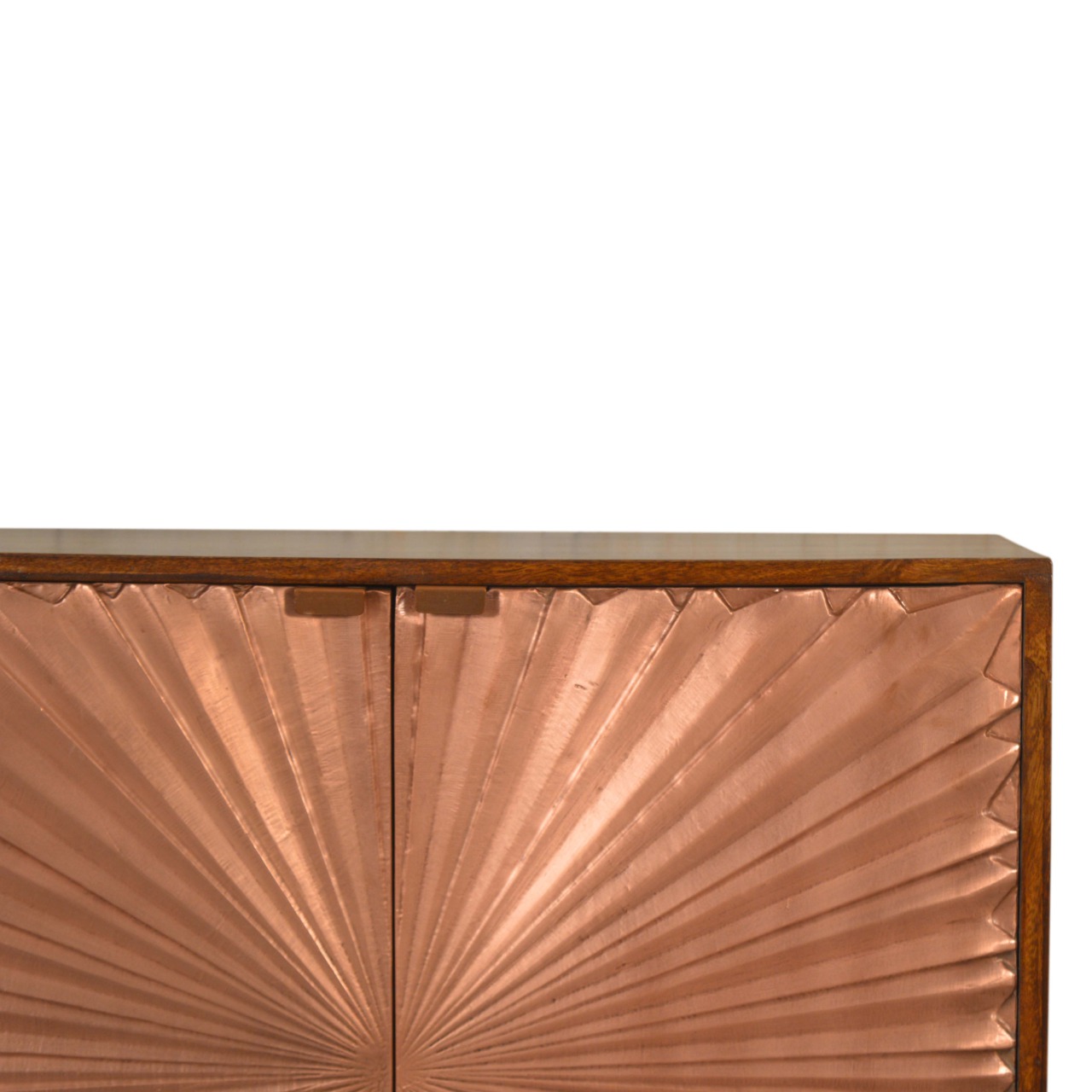 Solid Chestnut Finished Mango Wood Brass Plate Front 2 Door Cabinet with Scandinavian Legs - Image 3