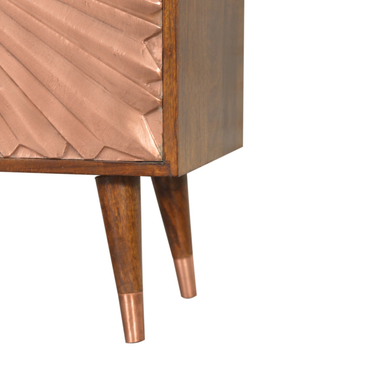 Solid Chestnut Finished Mango Wood Brass Plate Front 2 Door Cabinet with Scandinavian Legs - Image 6