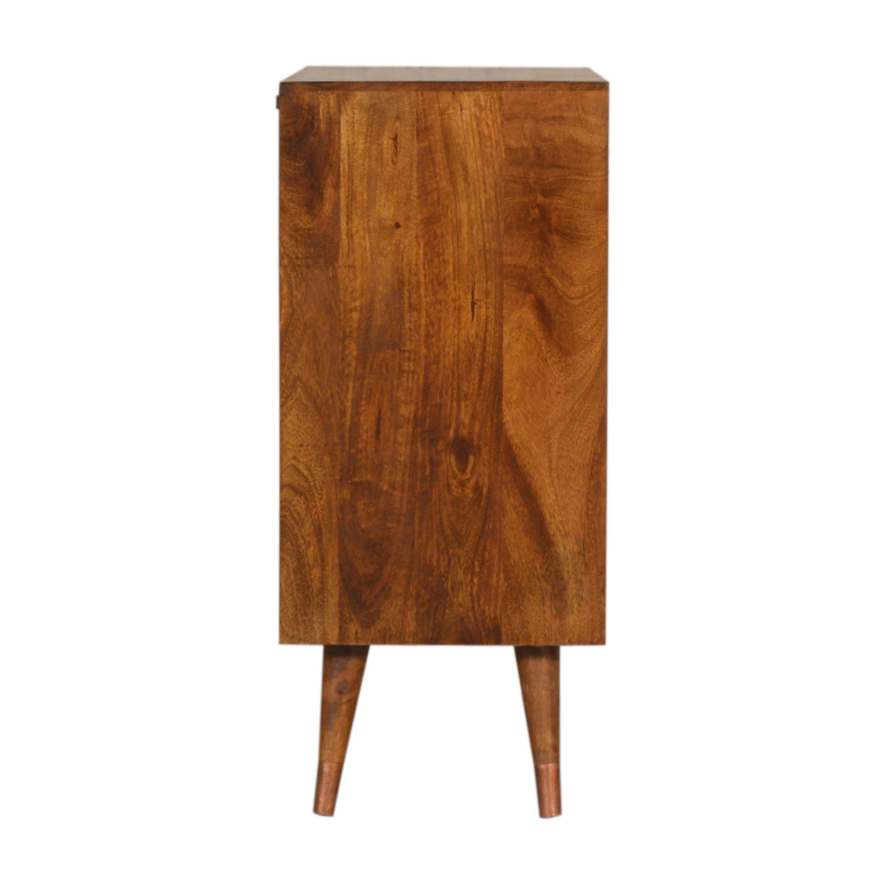 Solid Chestnut Finished Mango Wood Brass Plate Front 2 Door Cabinet with Scandinavian Legs - Image 7