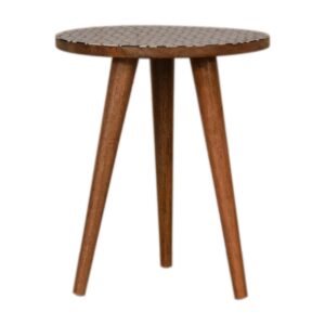 Solid Oak Finished Diamond Pattern Mango Wood Scandinavian Style End Table