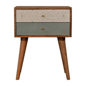 Solid Mango Wood Green Patterned Bedside