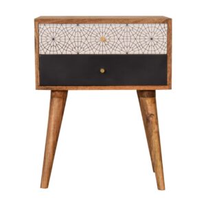 Solid Mango Wood Black Patterned Bedside