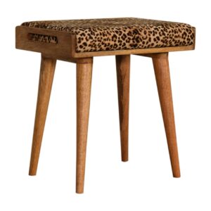 Mango Wood Leopard Velvet Tray Style Footstool