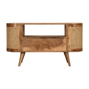 Solid Oak Finished + Hessian Mango Wood 2 Pod Door 1 Drawer Cabinet