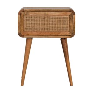 Solid Mango Wood Oak Finished Mini Bedside with Woven Front