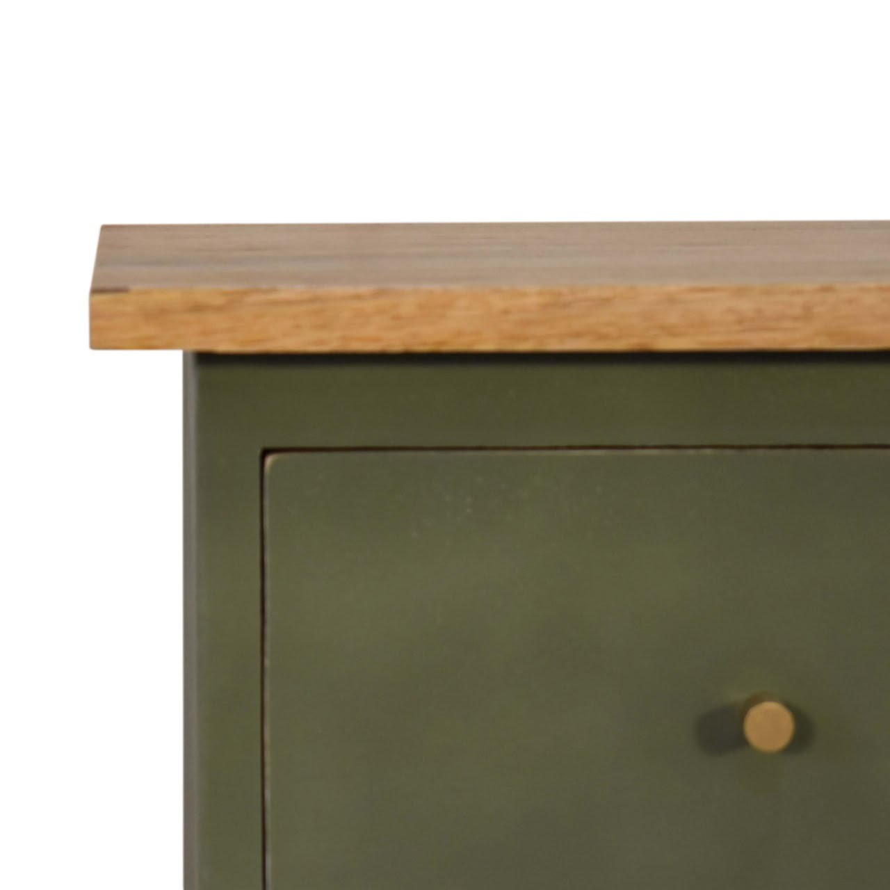 Solid Mango Wood Oak Finished Olive Painted Two Drawer Bedside Table/Cabinet - Image 4