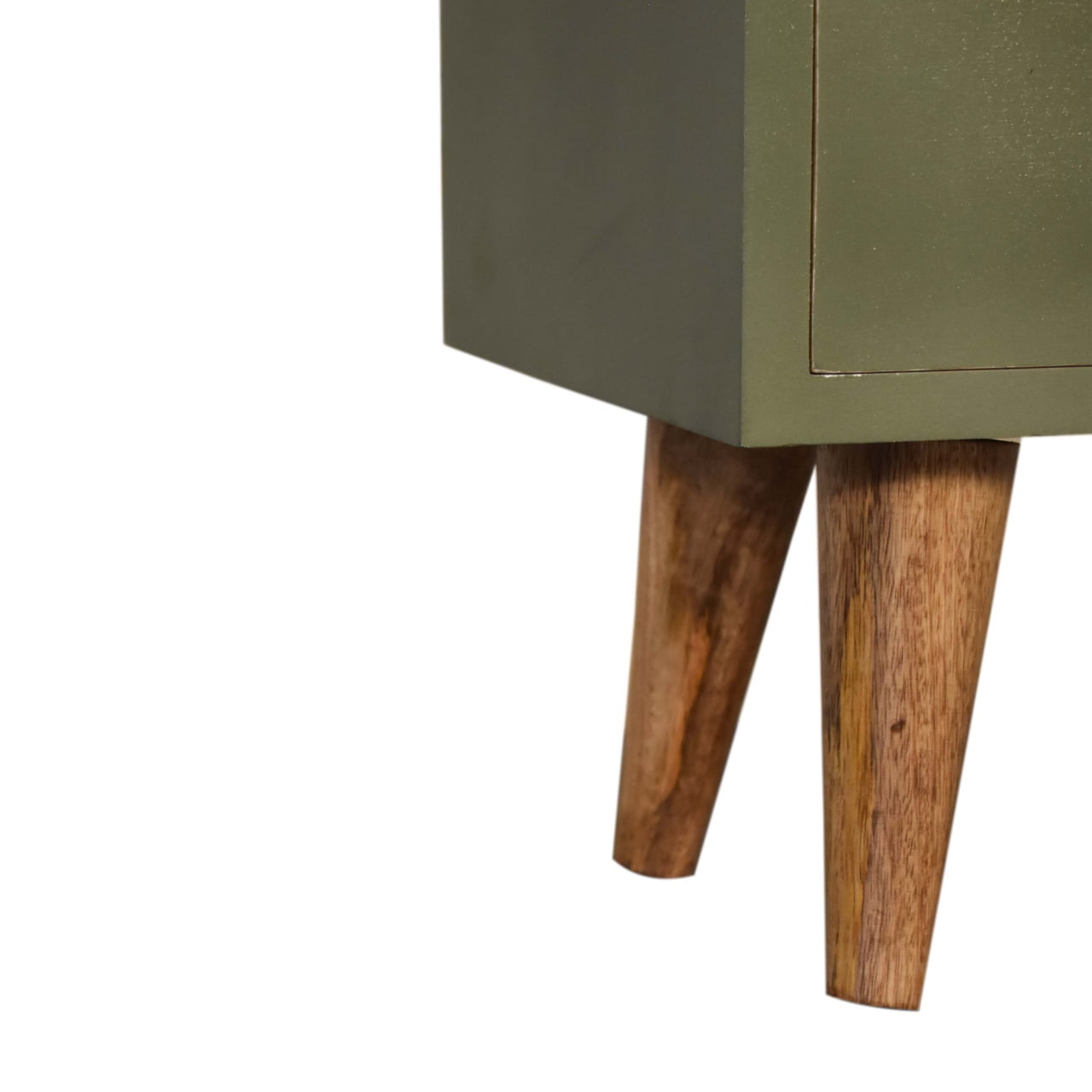 Solid Mango Wood Oak Finished Olive Painted Two Drawer Bedside Table/Cabinet - Image 7