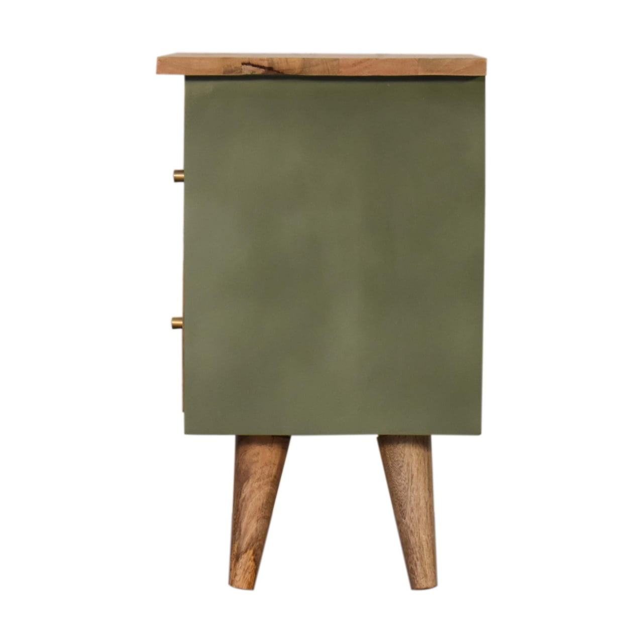 Solid Mango Wood Oak Finished Olive Painted Two Drawer Bedside Table/Cabinet - Image 8