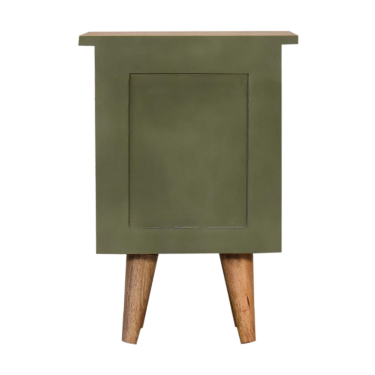 Solid Mango Wood Oak Finished Olive Painted Two Drawer Bedside Table/Cabinet - Image 9